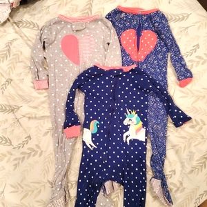 Set of 3, Carter brand Pajamas. Full length, 12 month baby girl size.